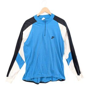 Vtg Nike Cycling Shirt Mens Blue Black White Long Sleeve 1/4 Zip USA Made Sz XL